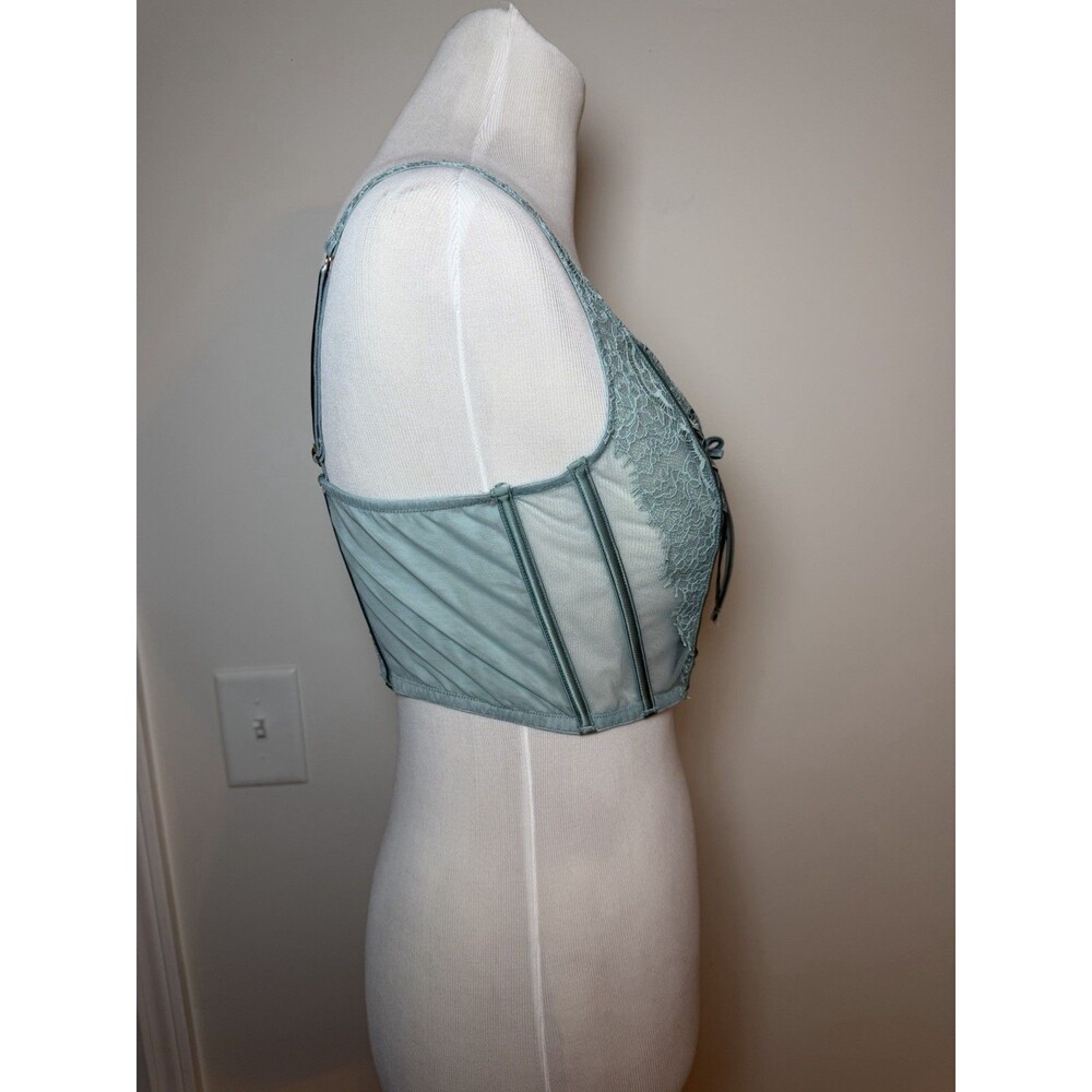 Victoria Secret Dream Angels Light Teal Lace Up Corset Bustier Unlined Large - Picture 3 of 8